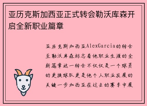 亚历克斯加西亚正式转会勒沃库森开启全新职业篇章